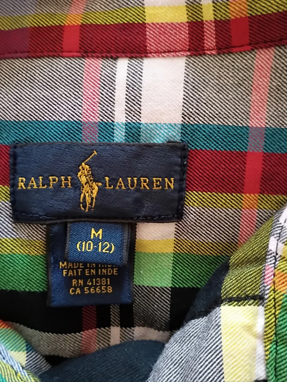 RALPH LAUREN Boys Shirt Plaid Checks Colorful Colorful Blue Red Yellow Sz 10-12